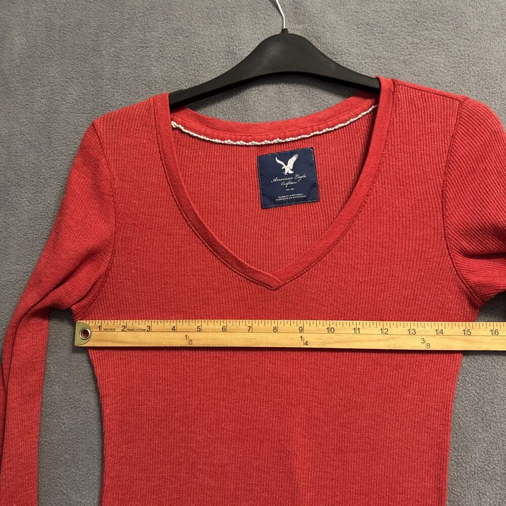 VTG Y2K American Eagle Womens Thermal Shirt Size M Red Spell Out Vampire Diaries - Picture 6 of 7